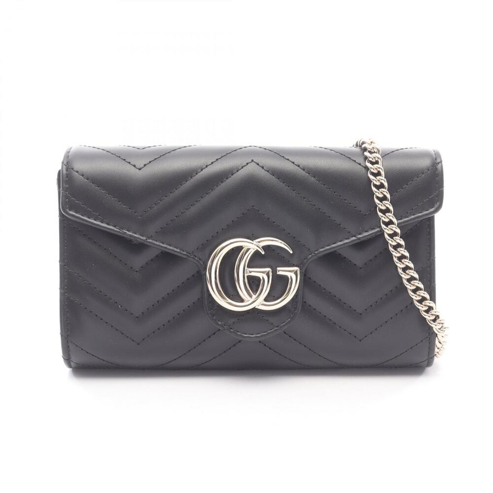 Gucci leather GG Marmont wallet on chain Bag Black